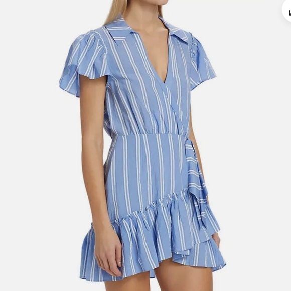 NEW Cinq a Sept Lila Asymmetric Ruffle Faux-Wrap Dress Oxford Blue French - Picture 5 of 10